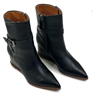 Franco Sarto Emina Black Leather Pointed Toe Wedge Ankle Boot Womens 7M New $190
